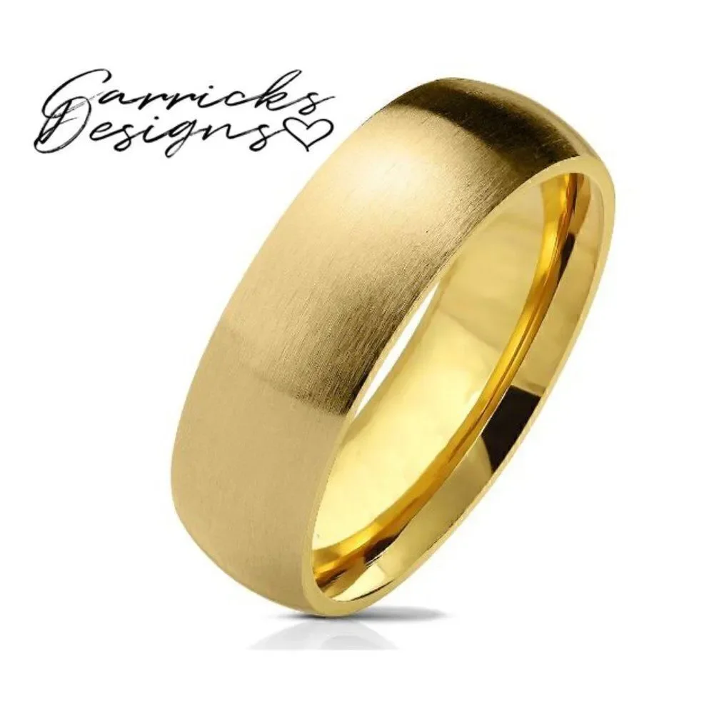 Engraved Men's Matte Gold Wedding Ring Band Personalized Wedding Ring For Him